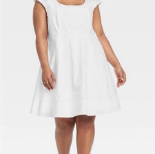 Women's Corset Woven Mini A-Line Dress - A New Day White 17: Cotton Poplin