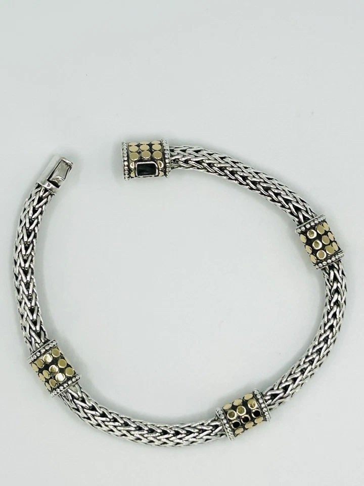 Brazalete John Hardy Plata de Ley 925 y Oro 18k Icono Punto Trigo 4 Estaciones 7.5" Foto 3 de 4