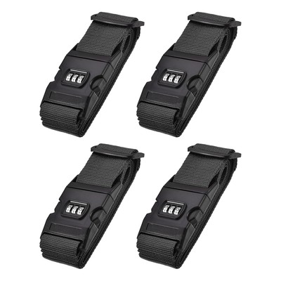 4 x Luggage Straps Suitcase Belts with Lock Buckle 2Mx5cm for Travel Black