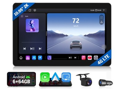 CAM+1DIN Car Stereo Android Auto Wireless CarPlay 10.95'' 2K 6+64GB GPS Head Unit