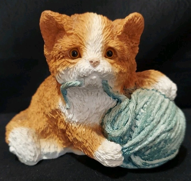 Stone Critters Orange Kitten with Yarn Ball Figurine