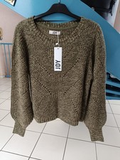 Pull tendance torsadé effet texturé manches ballon NEUF Vert/kaki taille 34 JDY