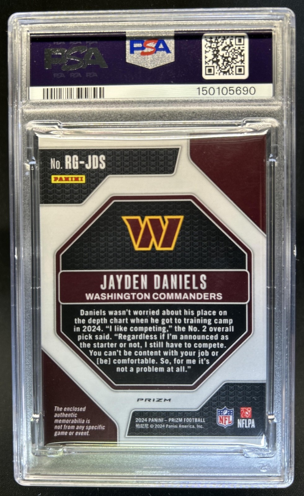 2024 Panini Prizm Jayden Daniels Gear RC #RG-JDS Commanders PSA 9 Rookie view 2