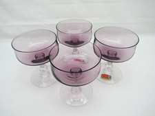 4 Fostoria Distinction Plum Champagne Tall Sherbet Glasses purple with labels