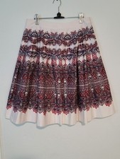 Talbots Red Blue Off White pleated a line skirt sz 6 Retro Boho Indie Print