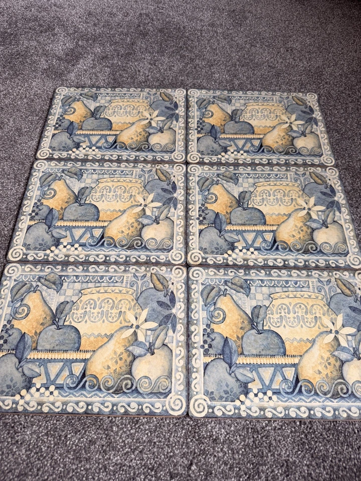 Vintage JASON Tischsets Neuseeland Obst & Laub Samtrücken 6er Set 