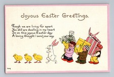 Though We Are Living Far Apart Poem Easter Postcard Embossed Chicks Rabbit 2004