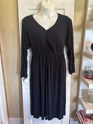 Solid Black Ava & Viv Three-quarter Sleeve Pullover Knit Midi Dress - 3X