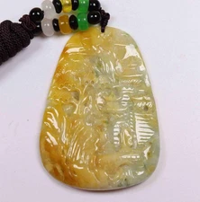 Certified Green yellow 100% Natural A Jade Jadeite landscape Pendant 258625a 风景
