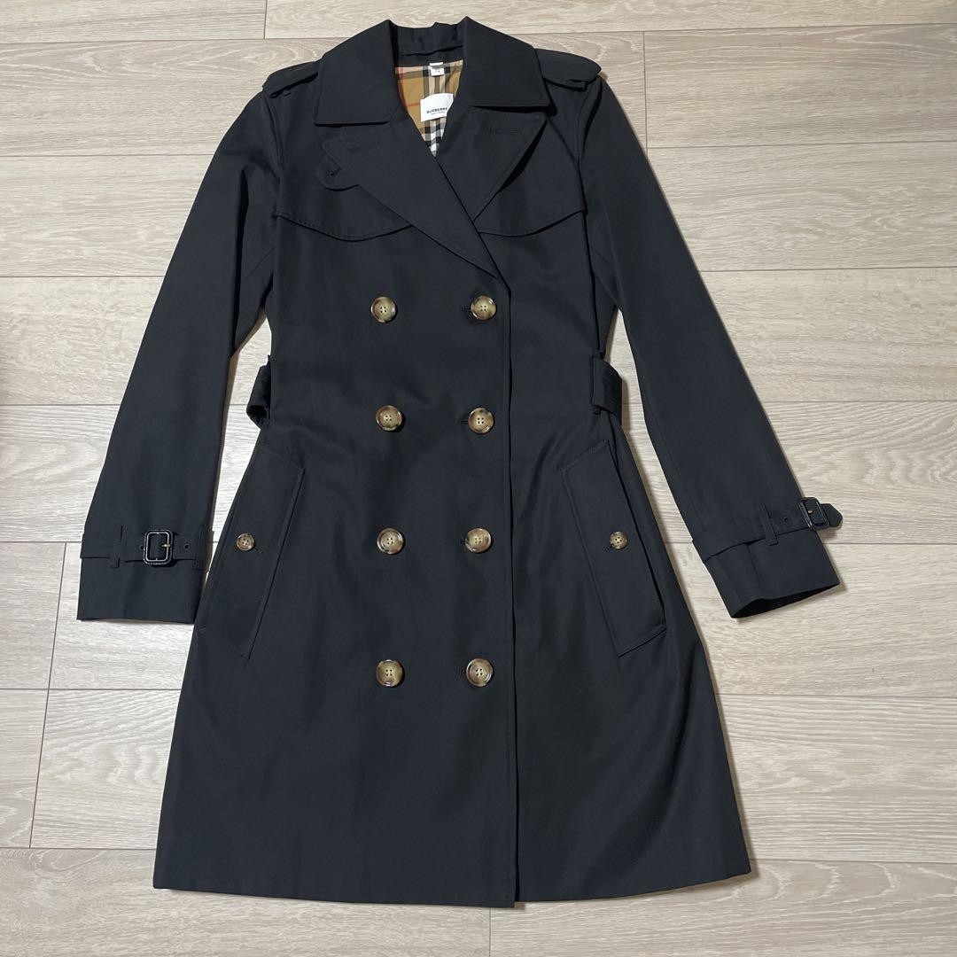 Burberry Trench Coat Mid Length Long-sleeves Buttons Black Size 38 For Women