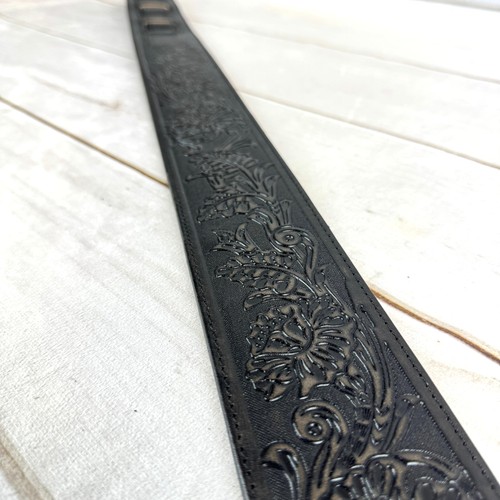 Walker Williams LIF-02 Wystarzany czarny ręcznie robiony skórzany wyściełany pasek gitarowy... - Zdjęcie 5 z 9