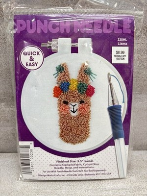 Design Works Punch Needle Kit - 3.5'' Round Hoop Llama Quick & Easy NEW
