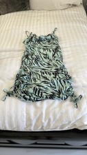 Wayf Leola Cowl Ruched Mini Dress in Zebra Mint and Black  Small