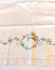 Vtg Linen Towel Hand Embroidery Butterfly Flowers 17" x 26"