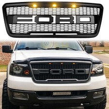 Front Grille For 2004-2008 Ford F150 Raptor Style W/3LEDs W/Letters Matte Black
