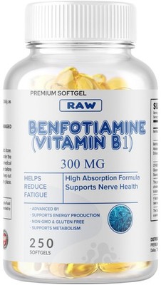 Benfotiamine 300mg 250 Softgels Gluten Free and Non-GMO Vitamin B1