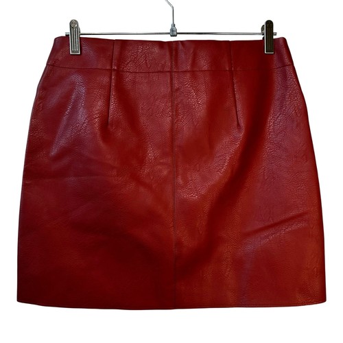 Shinestar Women’s Faux Leather Mini A Line Skirt Pocket Red Size Large Rocker - Picture 3 of 6