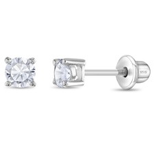 925 Sterling Silver 3mm CZ Round Screw Back Earrings for Infants Toddlers