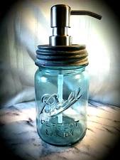 ANTIQUE BALL Soap Dispenser ~ Custom ZINC LID & Stainless Pump  Mason Jar