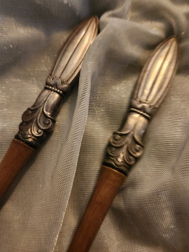 Tenedor y cuchara vintage de madera plateada de mediados de siglo - Imagen 2 de 4