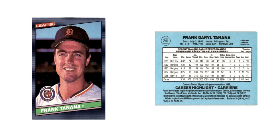 Frank Tanana 1986 Leaf #241 Detroit Tigers Baseball Card NM - Image 3 of 3