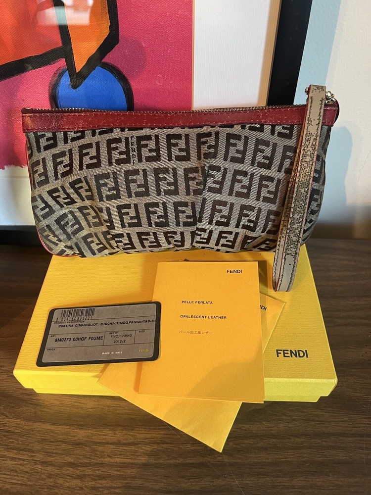 Fendi Wristlet Purse with Red Trim 100% Authentic