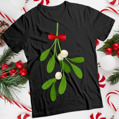 Weihnachten Mistelzweig T-Shirt rot Schleife Herren und Damen Tee #MC