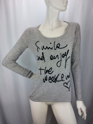 Laura di Sarpi Damen Strick-Pullover Statement-Print Merinowolle Kaschmir Gr. 38