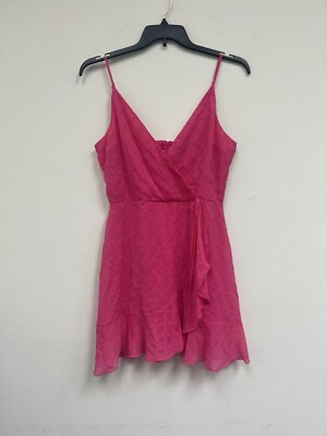 SPEECHLESS HOT PINK JUNIORS' ADJUSTABLE FAUX MIN WRAP DRESS SIZE LARGE