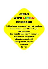Child with Autism child with Special needs on board Car Sign with suction cup
