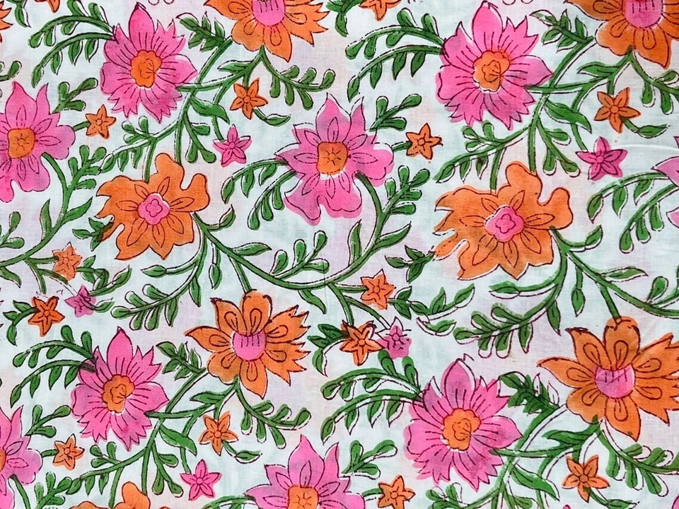 100% Indian Cotton Fabric Hand Block Print Floral Craft Sewing Fabric By The Yd - Image 2 of 4