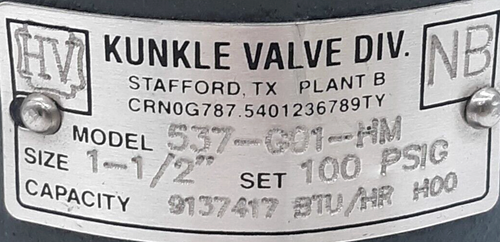 Kunkle 537-G01-HM Safety Valve - Picture 2 of 4