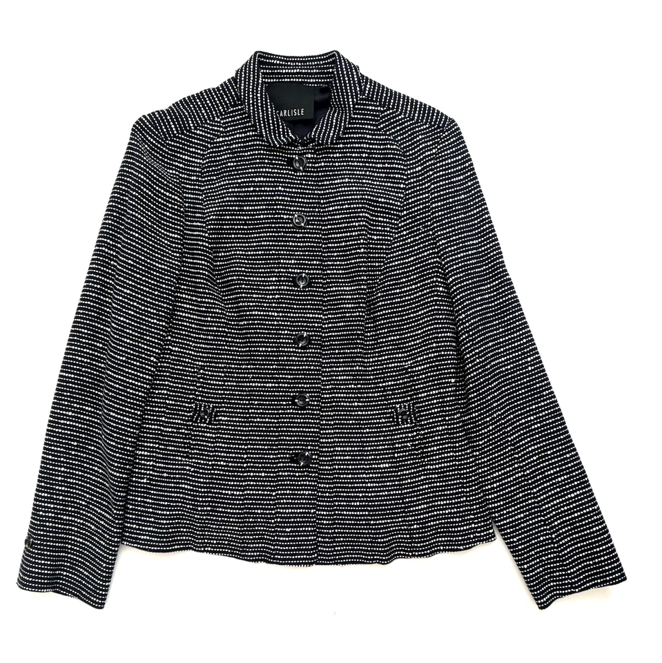 Carlisle Chaqueta Lápiz Falda Traje Conjunto 10 Negro Blanco Boucle Mezcla Algodón Forrado Foto 4 de 4