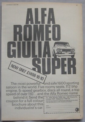 1967 Alfa Romeo Giulia Super Original advert