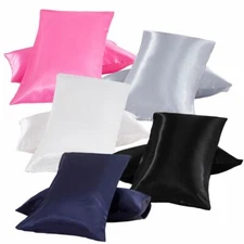 Pure Satin Silk Silky Pillow Case Pillowcase Cover King Queen Standard Cushion