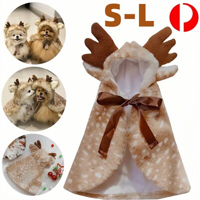 Pet Elk Christmas Costume Cloak Hat Scarf Warm Dog Cat Puppy Clothes Outfit AU