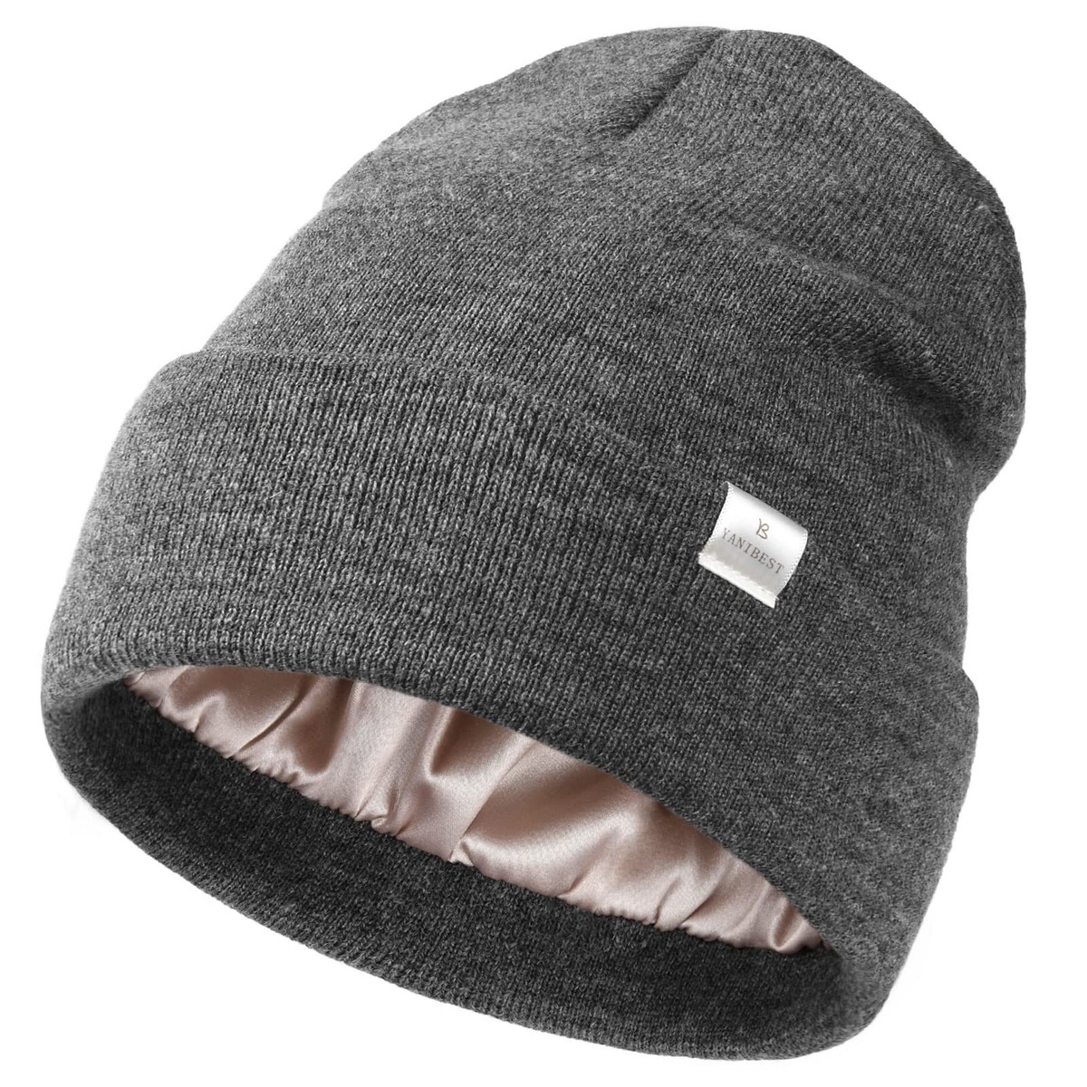 Womens Satin Lined Knit Beanie Hat Acrylic Winter Hats for 