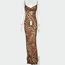 Leopard Animal Print Chiffon Maxi Dress Rat Boa Dupe