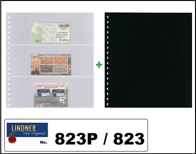 1-LINDNER 823-Klarsichthüllen-3x-242x90mm-+-schwarze-ZWL-Für-Markenheftchen