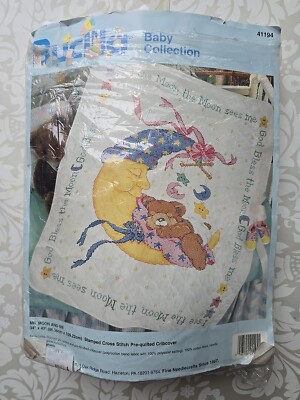 Bucilla Mr Moon & Me crib cover white crosstitch kit 41194 - Blanket & Floss