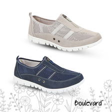 Boulevard Ladies Wide Shoes Casual EEE Fit Comfort Front Zip Leather Trainers