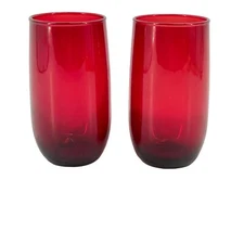 2 Anchor Hocking Glass Roly Poly Royal Ruby Flat Juice Tumblers 4.75" Vintage