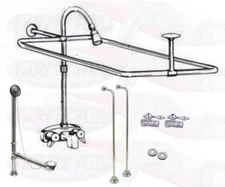 Chrome Clawfoot Tub Faucet Add-A-Shower Kit W/Curtain Rod, Drain & Supplies