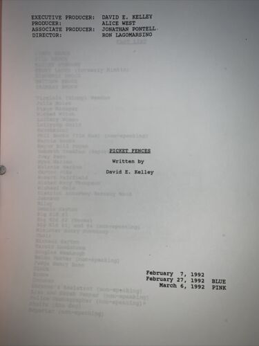 PICKET FENCES / David E. Kelley 3/6/1992 TV Show Script , Tom Skerritt - Picture 2 of 3