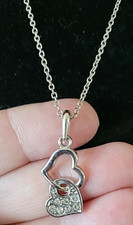 Necklace Double Rhinestone Heart Pendant Chain - Love Friendship BFF 18" to 20"