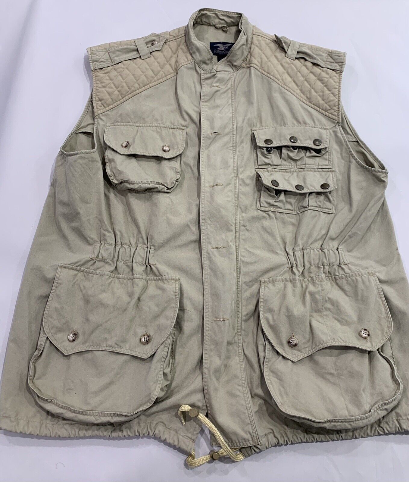 Vintage Willis Geiger Khaki Cotton Photographer Sportsman Vest sz XL USA