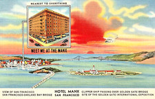 HOTEL MANX SAN FRANCISCO CA POSTCARD Clipper Ship Bay Bridge World's Fair Expo