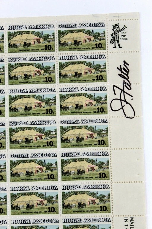 John Falter Signed Sheet of Stamps 1974 USPS Rural America Chautauqua - Image 2 of 3