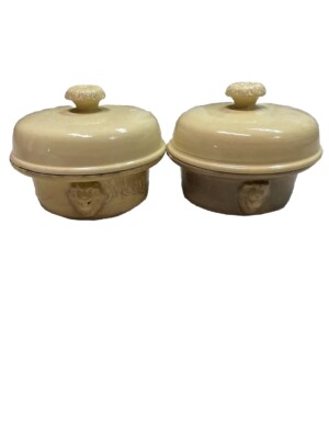 Antique French Foie Gras Pate Yellow Terrine Breyetee S.G.D.C. Lion Head (Set 2)