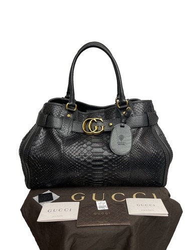 GUCCI XLarge Black Python/ Snakeskin Jockey Hobo Handbag/ Shoulder